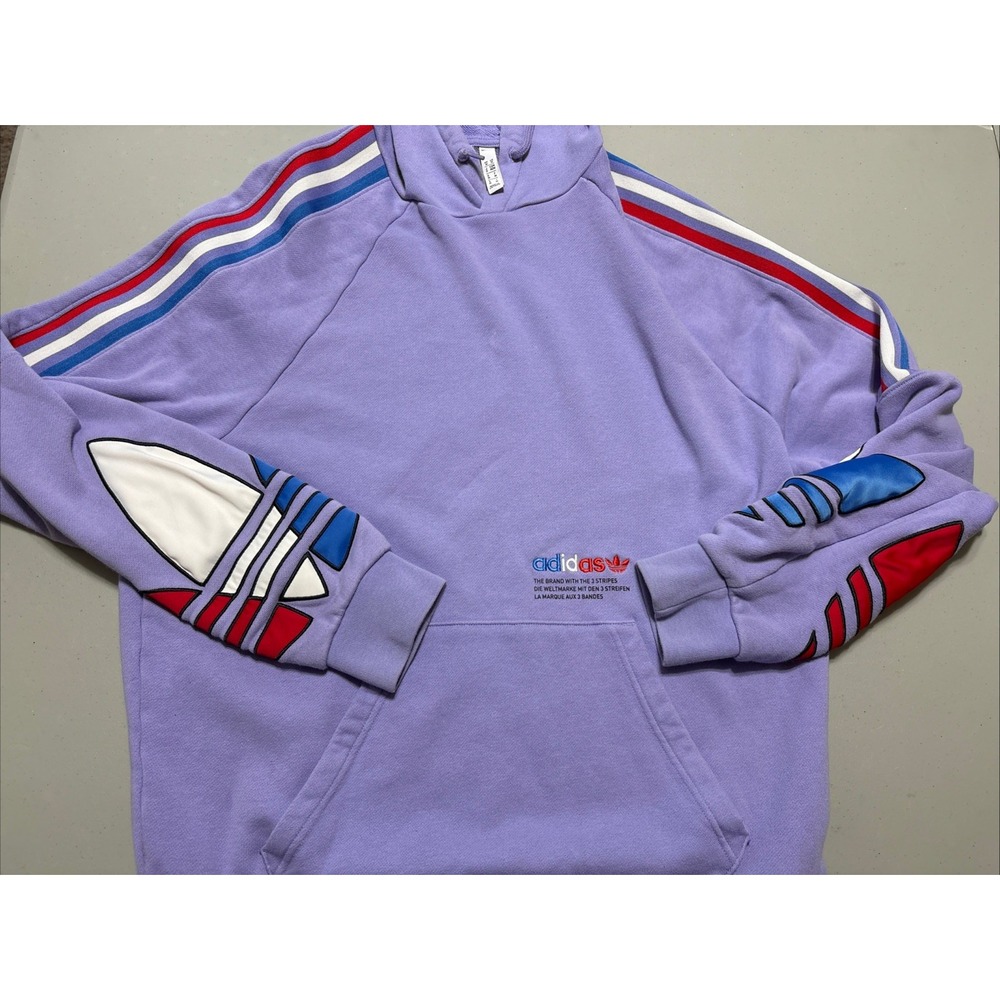 Adidas Originals Embroidered Purple Tricol Hoody 2 Mens M Kangaroo Pull Over
